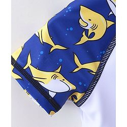 Babyhug Half Sleeves Mid Thigh Length Swimsuit Shark Print - Blue