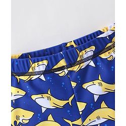 Babyhug Half Sleeves Mid Thigh Length Swimsuit Shark Print - Blue