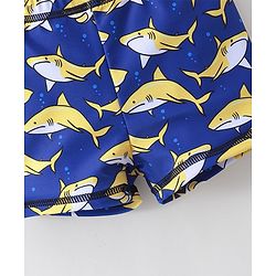 Babyhug Half Sleeves Mid Thigh Length Swimsuit Shark Print - Blue