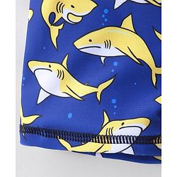 Babyhug Half Sleeves Mid Thigh Length Swimsuit Shark Print - Blue