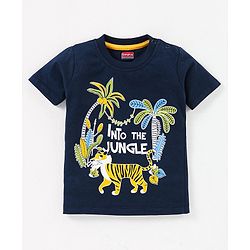 Babyhug Cotton Knit Half Sleeves Tiger Printed T-Shirts Pack of 3 - Navy Blue & Yellow