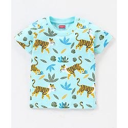 Babyhug Cotton Knit Half Sleeves Tiger Printed T-Shirts Pack of 3 - Navy Blue & Yellow
