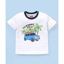 Babyhug Cotton Knit Half Sleeves  Striped & Palm Tree Printed T-Shirts Pack of 3 - Blue & Grey