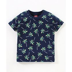 Babyhug Cotton Knit Half Sleeves  Striped & Palm Tree Printed T-Shirts Pack of 3 - Blue & Grey