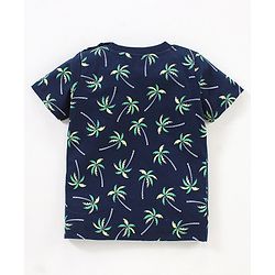 Babyhug Cotton Knit Half Sleeves  Striped & Palm Tree Printed T-Shirts Pack of 3 - Blue & Grey