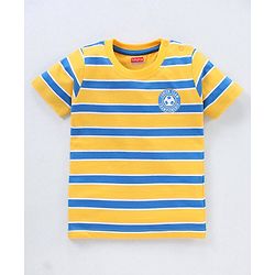 Babyhug Cotton Knit Half Sleeves Striped T-Shirt - Yellow & Blue