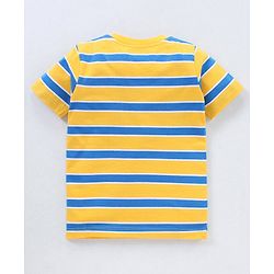 Babyhug Cotton Knit Half Sleeves Striped T-Shirt - Yellow & Blue