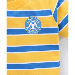 Babyhug Cotton Knit Half Sleeves Striped T-Shirt - Yellow & Blue