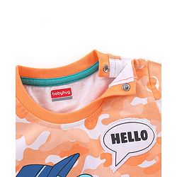 Babyhug Cotton Half Sleeves Camouflage T-Shirt Dino Print - Orange & White