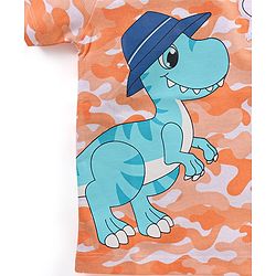 Babyhug Cotton Half Sleeves Camouflage T-Shirt Dino Print - Orange & White