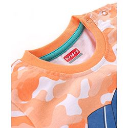 Babyhug Cotton Half Sleeves Camouflage T-Shirt Dino Print - Orange & White