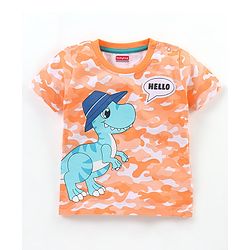 Babyhug Cotton Half Sleeves Camouflage T-Shirt Dino Print - Orange & White