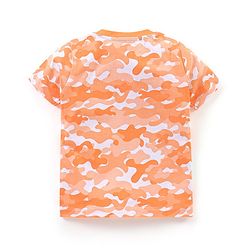 Babyhug Cotton Half Sleeves Camouflage T-Shirt Dino Print - Orange & White