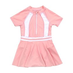 Babyhug Half Sleeves Frock Swimsuit Striped - Pink