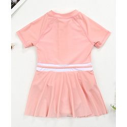 Babyhug Half Sleeves Frock Swimsuit Striped - Pink