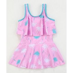 Babyhug Sleeveless Frock Swimsuit Tropical Print - Pink