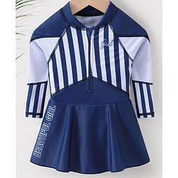 Babyhug Full Sleeves Frock Swimsuit Striped- Blue
