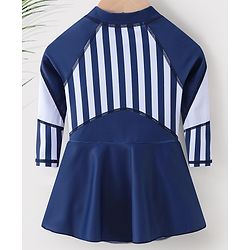 Babyhug Full Sleeves Frock Swimsuit Striped- Blue