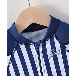 Babyhug Full Sleeves Frock Swimsuit Striped- Blue