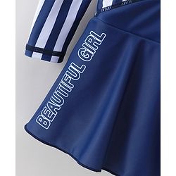 Babyhug Full Sleeves Frock Swimsuit Striped- Blue