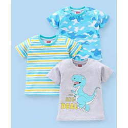 Babyhug Cotton Half Sleeves T-Shirts Dino Print Pack of 3 - Blue & Green