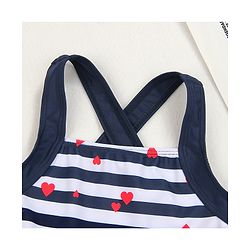 Babyhug Sleeveless Frock Swim Suit Stripes & Heart Print- Navy Blue & White