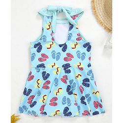 Babyhug Sleeveless Frock Swimsuit Slipper Print - Pink