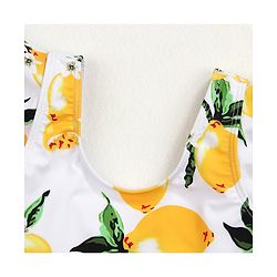 Babyhug Frill Sleeves Frock Swimsuit Fruit Print - White & Yellow