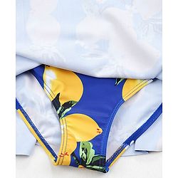 Babyhug Frill Sleeves Frock Swimsuit Fruit Print - Navy & Yellow