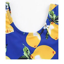 Babyhug Frill Sleeves Frock Swimsuit Fruit Print - Navy & Yellow