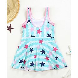 Babyhug Sleeveless Frock Swimsuit Star Print - Blue