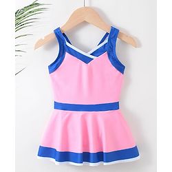 Babyhug Sleeveless Solid Frock Swimsuit- Pink