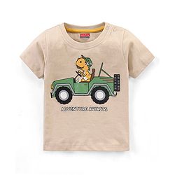Babyhug Cotton Half Sleeves T-Shirt Dino Print - Beige