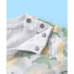 Babyhug Cotton Half Sleeves T-Shirt Dino Print - White & Melange