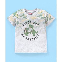 Babyhug Cotton Half Sleeves T-Shirt Dino Print - White & Melange