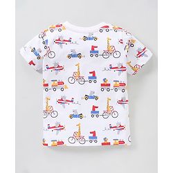 Babyhug Cotton Knit Half Sleeves Giraffe Print & Stripes T-Shirt Pack Of 3 - Blue Red & White