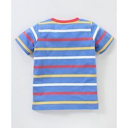 Babyhug Cotton Knit Half Sleeves Giraffe Print & Stripes T-Shirt Pack Of 3 - Blue Red & White