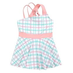 Babyhug Sleeveless Checkered Frock Swimsuit - Blue & Pink