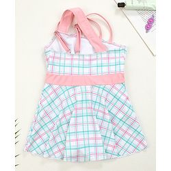 Babyhug Sleeveless Checkered Frock Swimsuit - Blue & Pink
