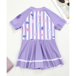 Babyhug Half Sleeves Frock Swimsuit Beans Print - Purple