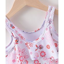 Babyhug Sleeveless Frock Swimsuit Floral Print- White & Red