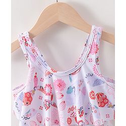 Babyhug Sleeveless Frock Swimsuit Floral Print- White & Red