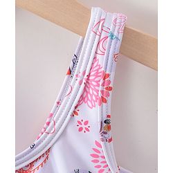 Babyhug Sleeveless Frock Swimsuit Floral Print- White & Red