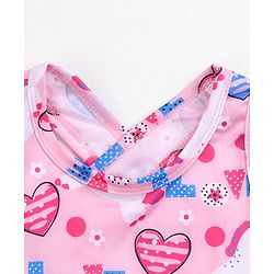 Babyhug Sleeveless Heart Print Frock Swimsuit with Bow Applique - Pink