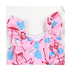 Babyhug Frill Sleeves Frock Swimsuit Flamingo Print - Pink