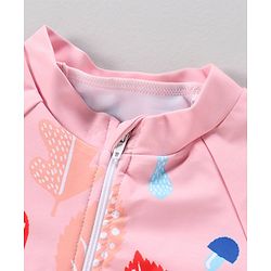 Babyhug Full Sleeves Frock Swimsuit Leaf Print- Pink
