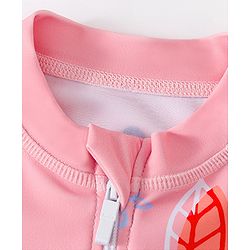 Babyhug Full Sleeves Frock Swimsuit Leaf Print- Pink