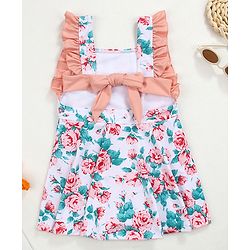 Babyhug Sleeveless Floral Print Frock Swimsuit - Peach