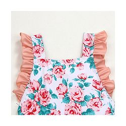 Babyhug Sleeveless Floral Print Frock Swimsuit - Peach