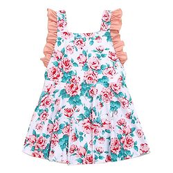 Babyhug Sleeveless Floral Print Frock Swimsuit - Peach